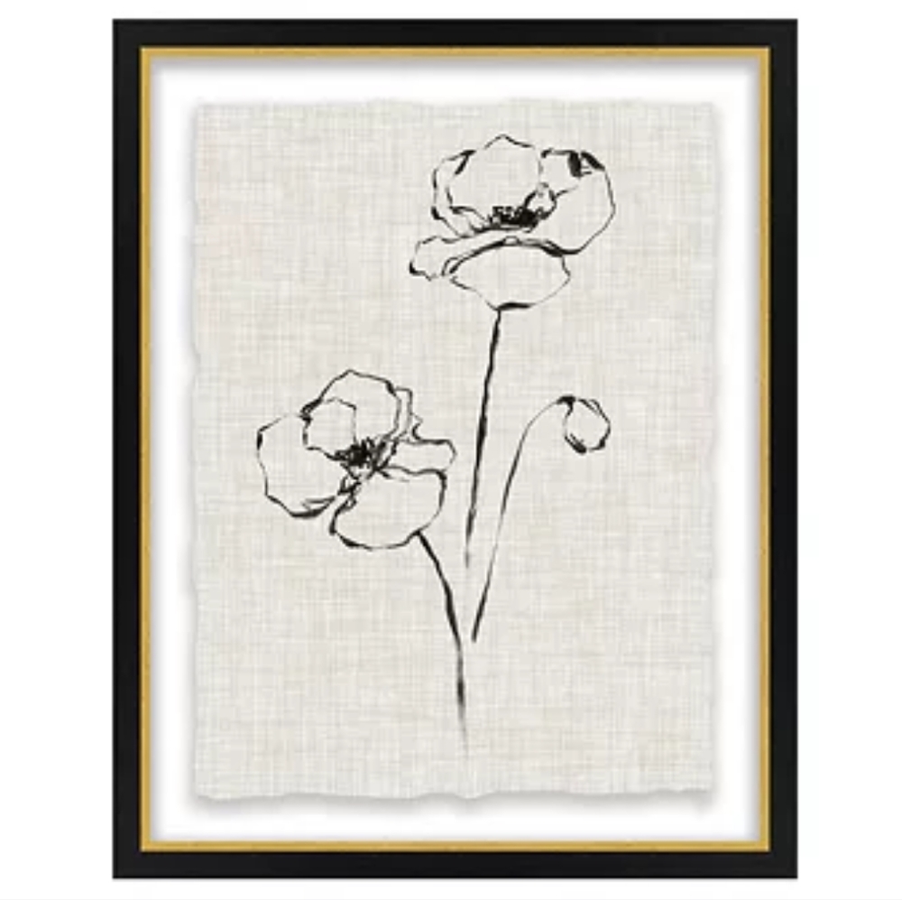 Beige &Black Floral Deckled Edge Framed Print
